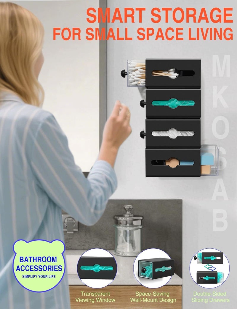 MKOSAB Qtip Holder for Bathroom Wall Organizer – Bathroom Decor, Dorm Room Essential, Small Q-tip Dispenser for Cotton Swabs, Balls, Pads, Floss Picks – Office Storage, Vanity Makeup Organizer(4 Pcs) - Image 1